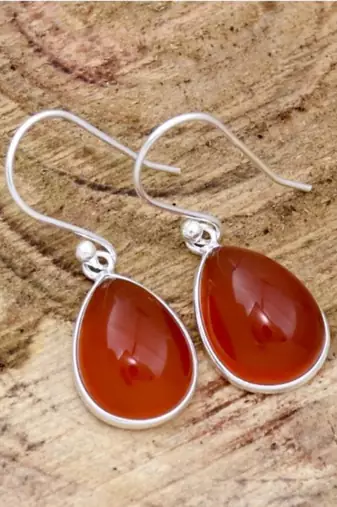Red carnelian earrings | 925 sterling silver handmade dangle