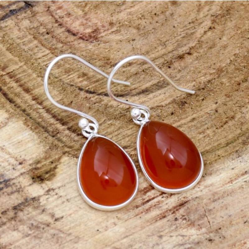 Red carnelian earrings | 925 sterling silver handmade dangle