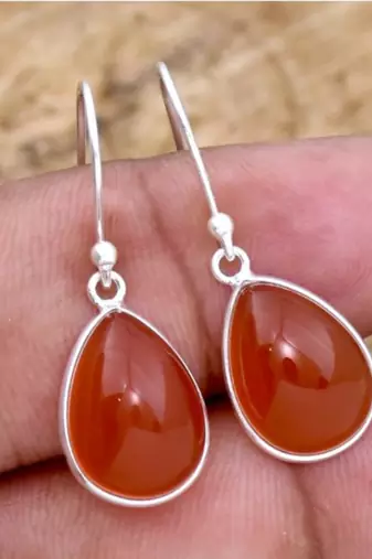 Red carnelian earrings | 925 sterling silver handmade dangle