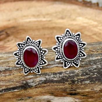 Red garnet earrings | 925 sterling silver handmade dangle earrings 1