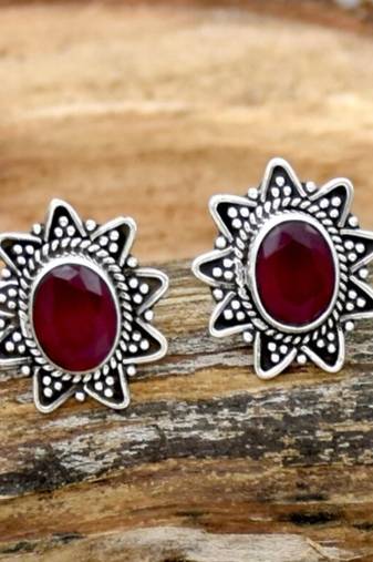 Red garnet earrings | 925 sterling silver handmade dangle earrings