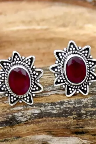 Red garnet earrings | 925 sterling silver handmade dangle earrings