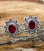 Red garnet earrings | 925 sterling silver handmade dangle earrings
