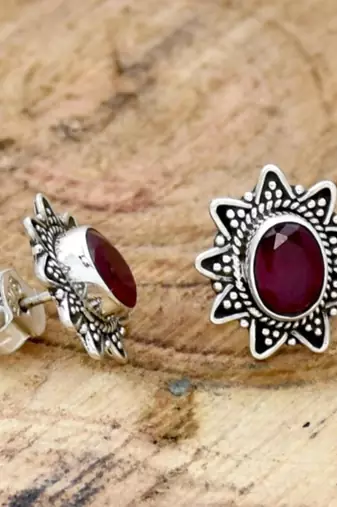 Red garnet earrings | 925 sterling silver handmade dangle earrings