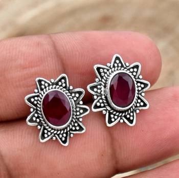 Red garnet earrings | 925 sterling silver handmade dangle earrings 3