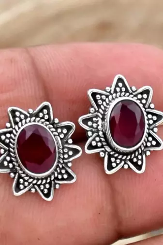 Red garnet earrings | 925 sterling silver handmade dangle earrings
