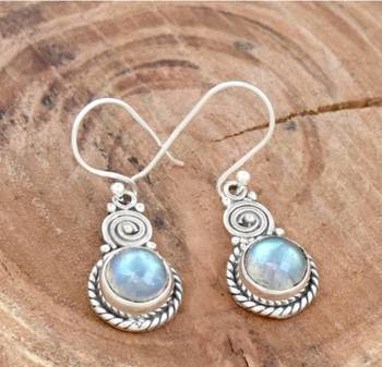 Rainbow moonstone earrings | 925 sterling silver handmade dangle 1