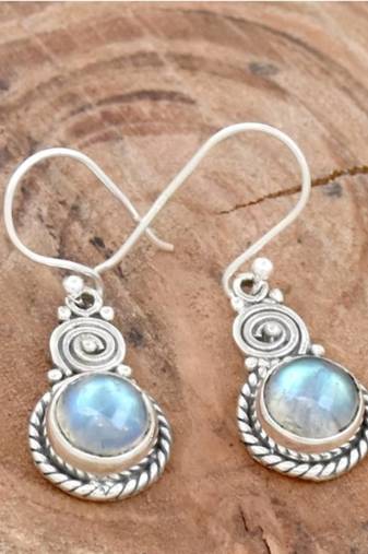 Rainbow moonstone earrings | 925 sterling silver handmade dangle
