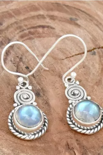 Rainbow moonstone earrings | 925 sterling silver handmade dangle