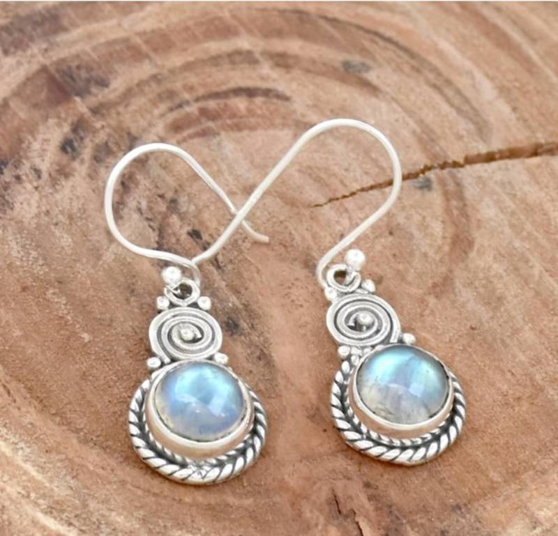 Rainbow moonstone earrings | 925 sterling silver handmade dangle