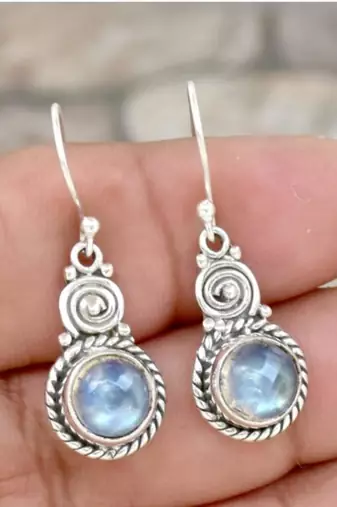 Rainbow moonstone earrings | 925 sterling silver handmade dangle