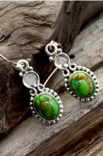 Green turquoise earrings | 925 sterling silver handmade dangle