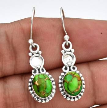 Green turquoise earrings | 925 sterling silver handmade dangle 2