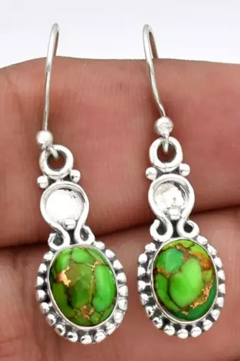 Green turquoise earrings | 925 sterling silver handmade dangle