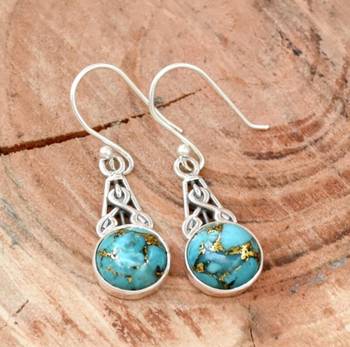 Turquoise drop hook earrings | 925 sterling silver handmade 1