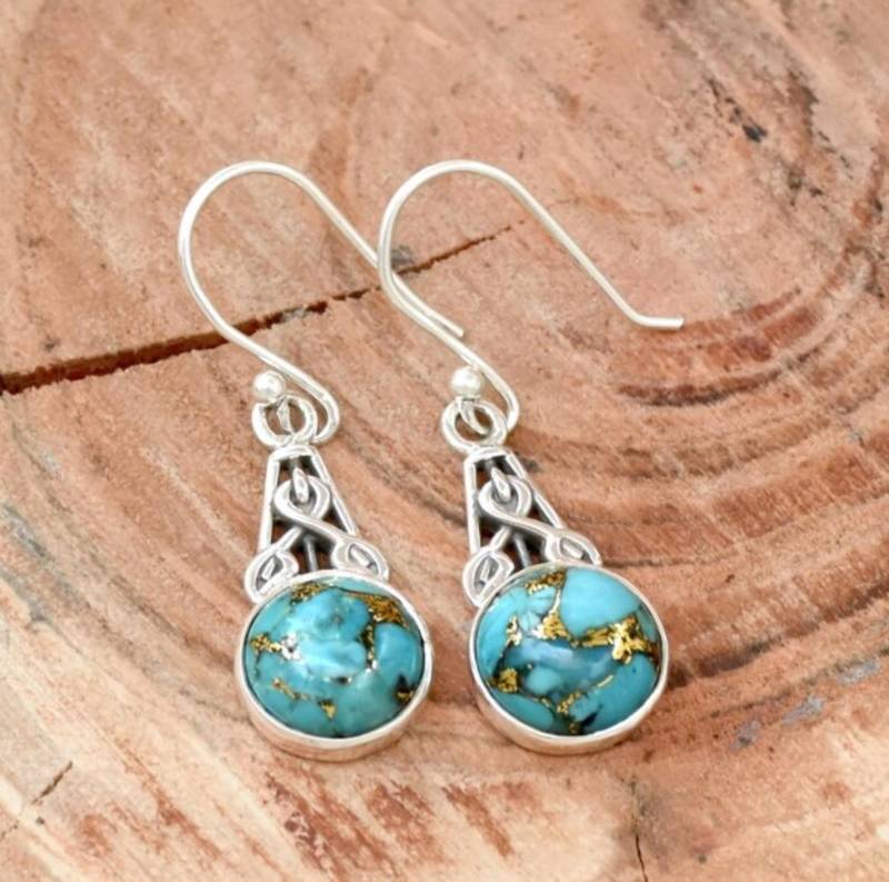 Turquoise drop hook earrings | 925 sterling silver handmade
