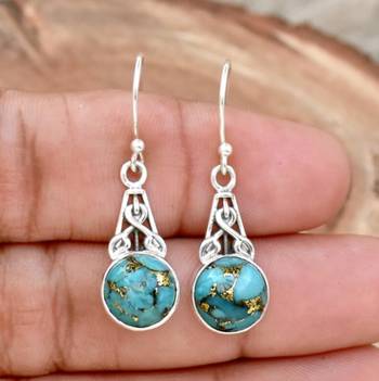 Turquoise drop hook earrings | 925 sterling silver handmade 2