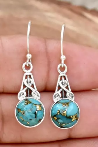 Turquoise drop hook earrings | 925 sterling silver handmade