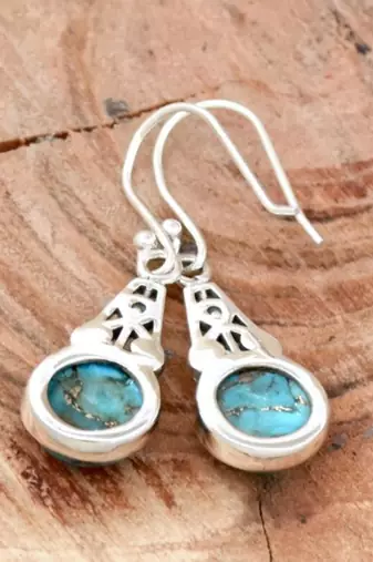 Turquoise drop hook earrings | 925 sterling silver handmade