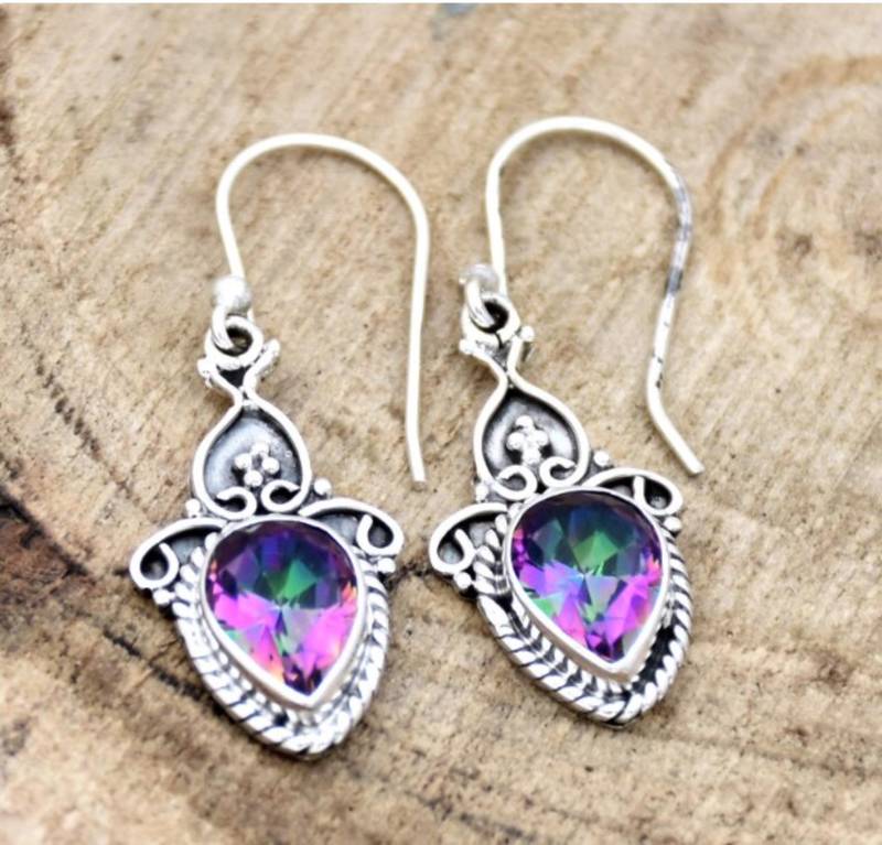 Mystic topaz earrings, mystic topaz silver earrings, mystic topaz