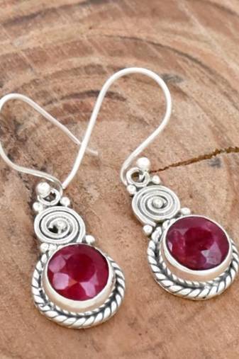 Red ruby earrings | 925 sterling silver handmade dangle earrings