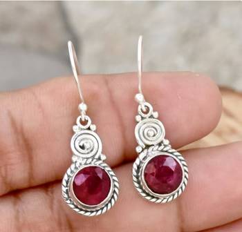 Red ruby earrings | 925 sterling silver handmade dangle earrings 2