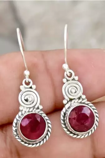 Red ruby earrings | 925 sterling silver handmade dangle earrings