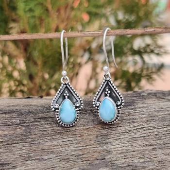 Larimar earrings | 925 sterling silver handmade dangle earrings 1