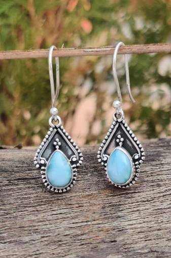 Larimar earrings | 925 sterling silver handmade dangle earrings
