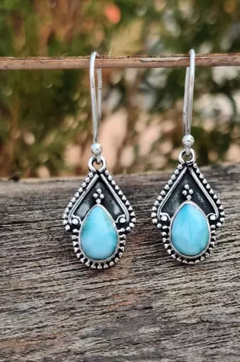 Larimar earrings | 925 sterling silver handmade dangle earrings