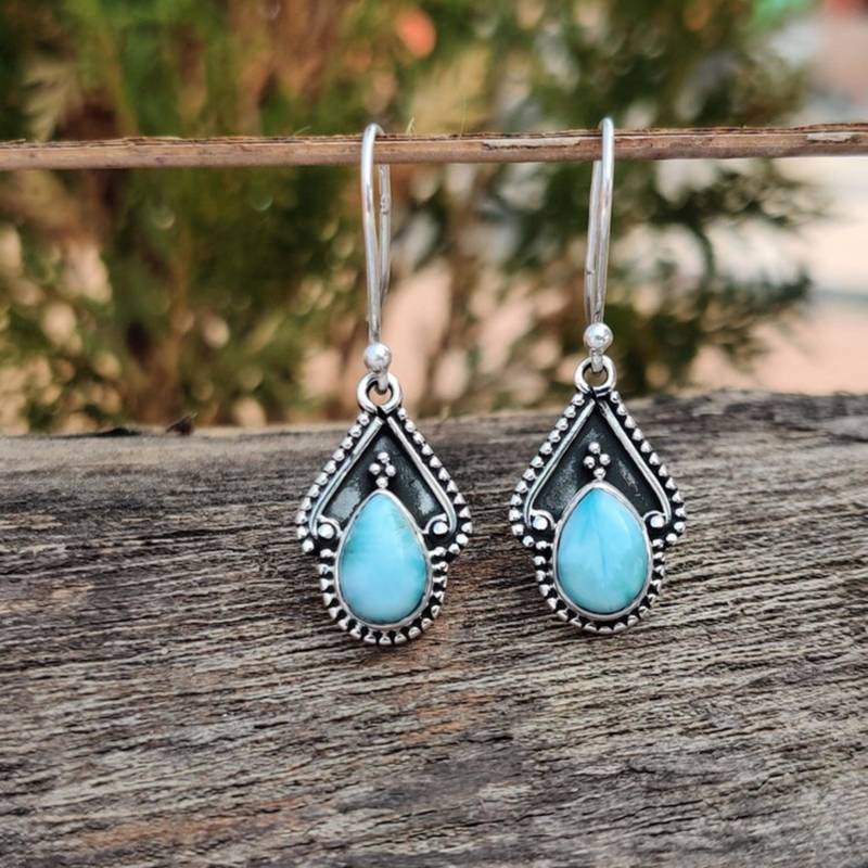 Larimar earrings | 925 sterling silver handmade dangle earrings