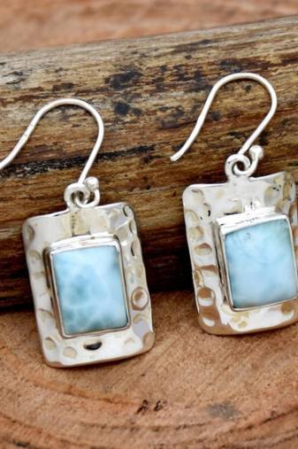 Larimar gemstone earrings | 925 sterling silver jewelry