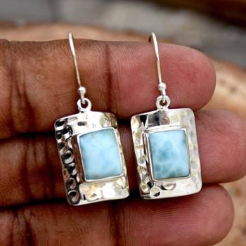 Larimar gemstone earrings | 925 sterling silver jewelry 2