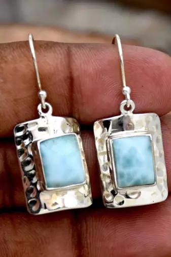 Larimar gemstone earrings | 925 sterling silver jewelry