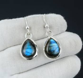 Natural labradorite earrings | 925 sterling silver dangle earrings 1