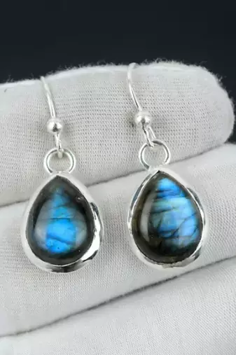 Natural labradorite earrings | 925 sterling silver dangle earrings