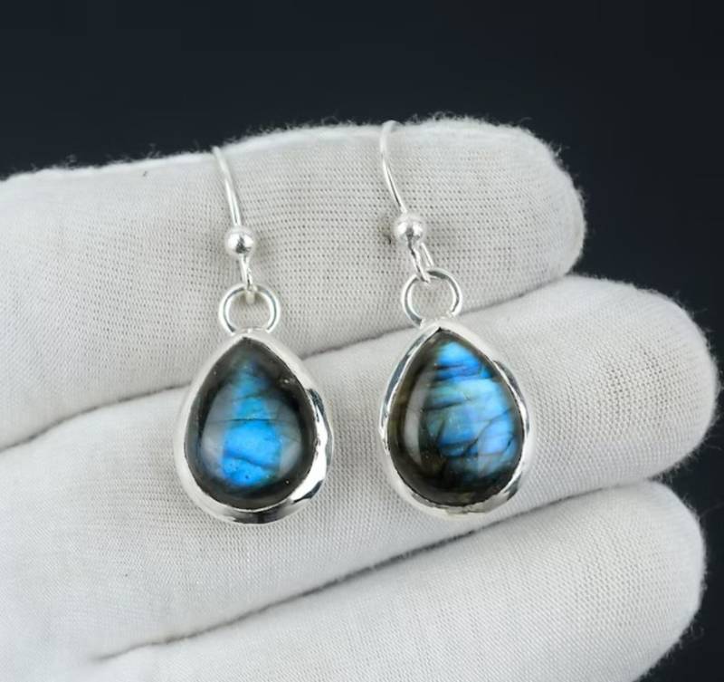 Natural labradorite earrings | 925 sterling silver dangle earrings