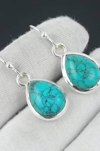 Blue turquoise earrings | 925 sterling silver dangle earrings