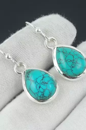 Blue turquoise earrings | 925 sterling silver dangle earrings