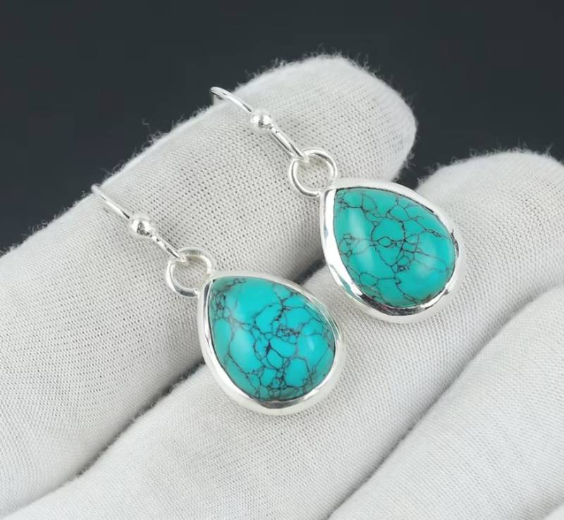Blue turquoise earrings | 925 sterling silver dangle earrings