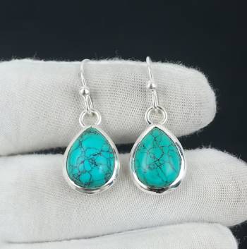 Blue turquoise earrings | 925 sterling silver dangle earrings 2