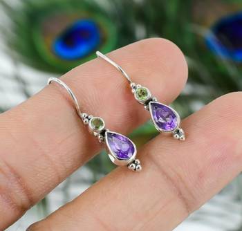 Amethyst earrings | 925 sterling silver dangle earrings | february birthstone 1