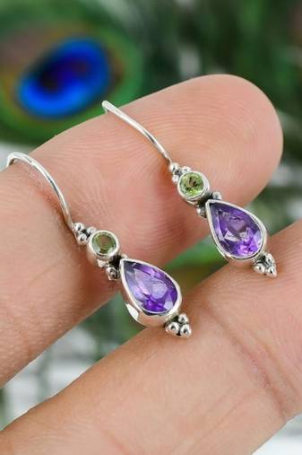 Amethyst earrings | 925 sterling silver dangle earrings | february birthstone