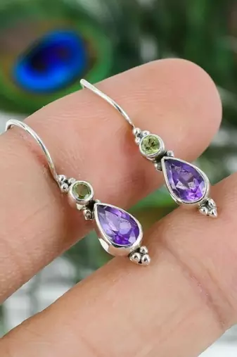 Amethyst earrings | 925 sterling silver dangle earrings | february birthstone