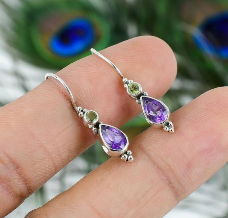 Amethyst earrings | 925 sterling silver dangle earrings | february birthstone