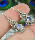 Peridot & moonstone earrings | 925 sterling silver dangle earrings