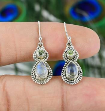 Peridot & moonstone earrings | 925 sterling silver dangle earrings 2