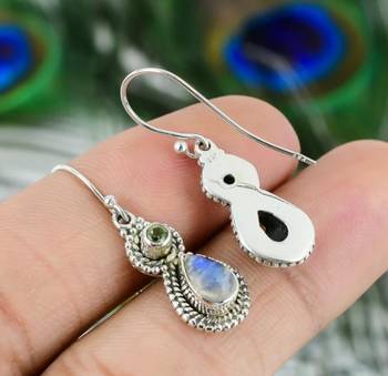 Peridot & moonstone earrings | 925 sterling silver dangle earrings 3