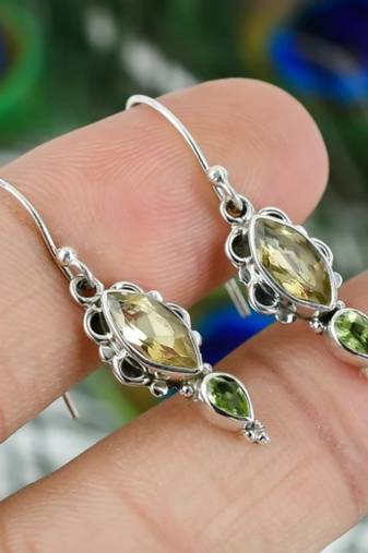 Peridot & citrine hook earrings | 925 sterling silver dangle earrings