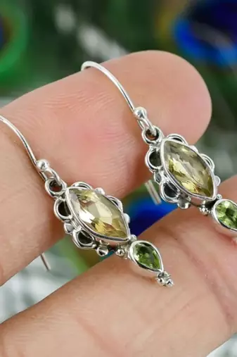 Peridot & citrine hook earrings | 925 sterling silver dangle earrings
